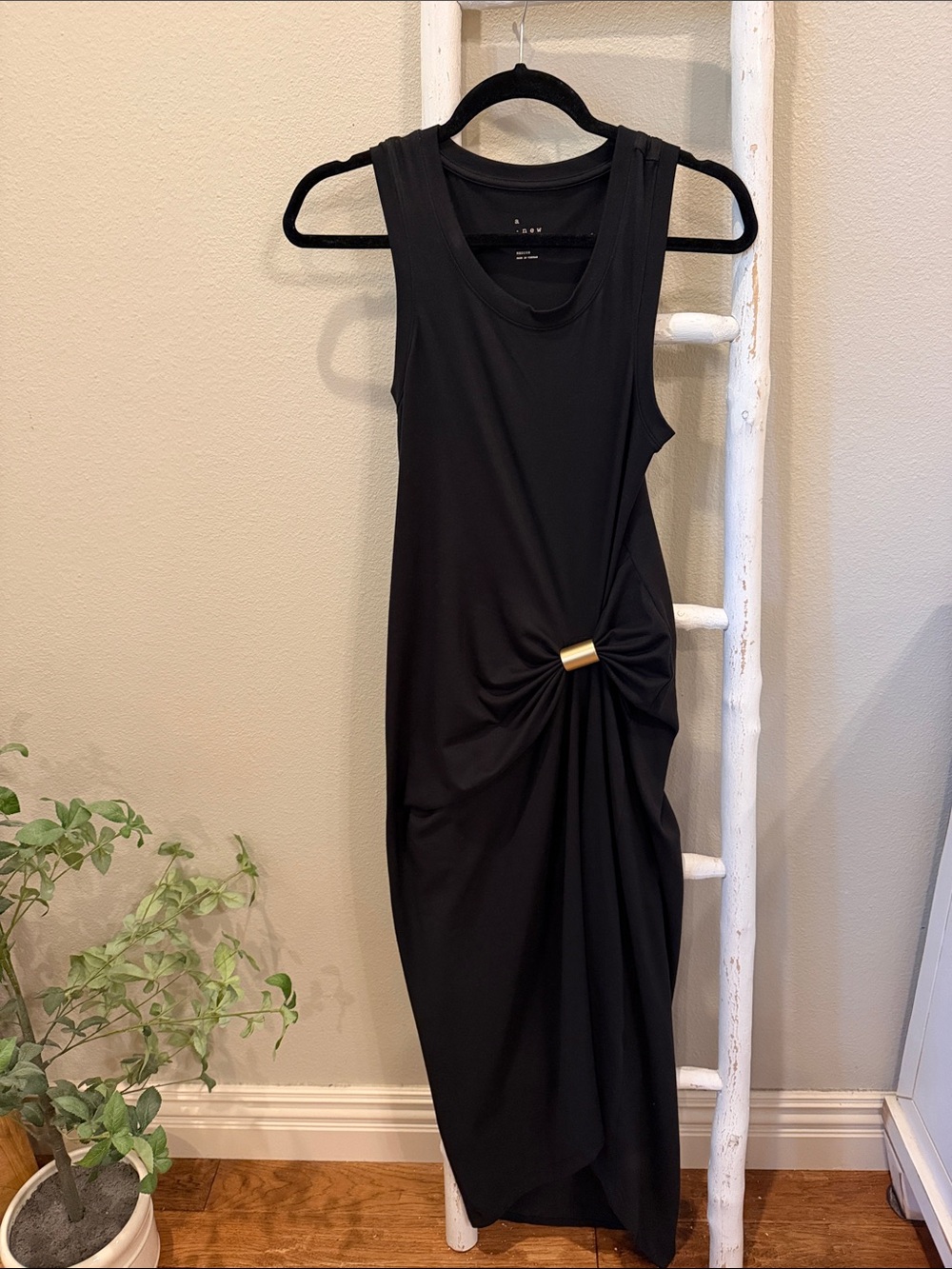 Black Sleeveless Midi Dress with Side Ring Detail A New Day NWOT